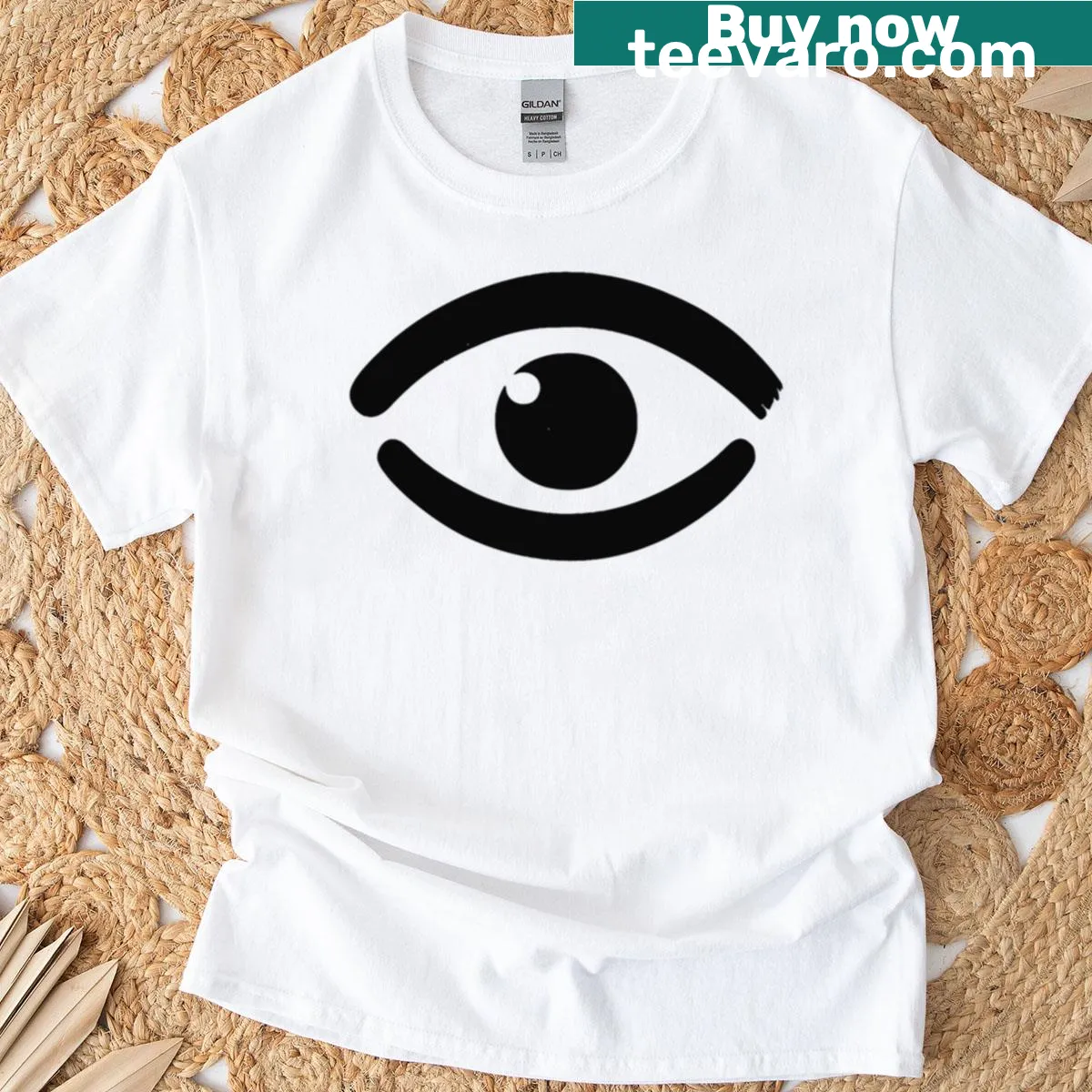 Minimalist t-shirt featuring abstract typography design saying 'Your Eyes'. — on a men's t-shirt