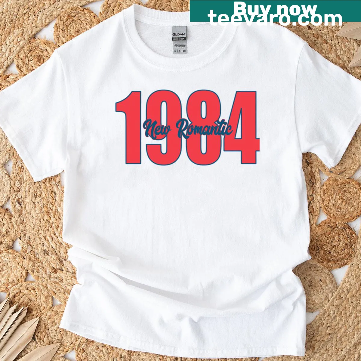 Vintage graphic T-shirt celebrating the New Romantic music genre from 1984 — on a men's t-shirt