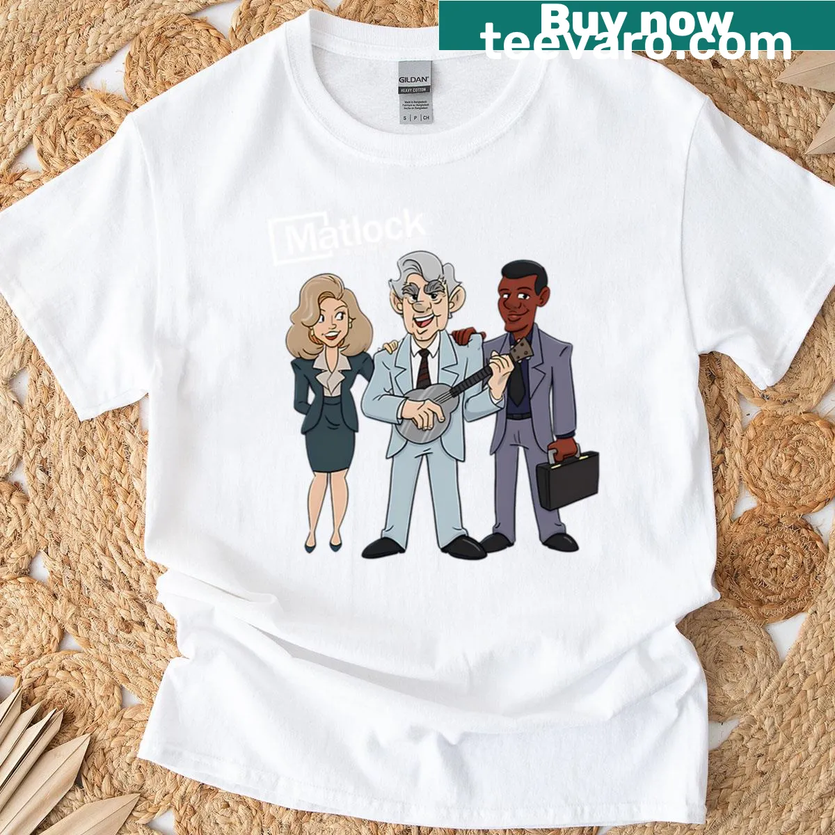 Vintage T-shirt featuring a retro town design inspired by 60s movies — on a men's t-shirt