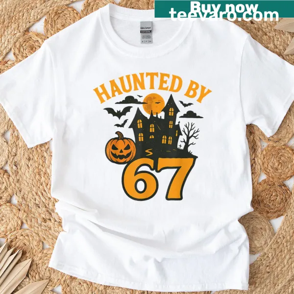 Meme Halloween shirt with bold typography saying 'Haunted Spooky'