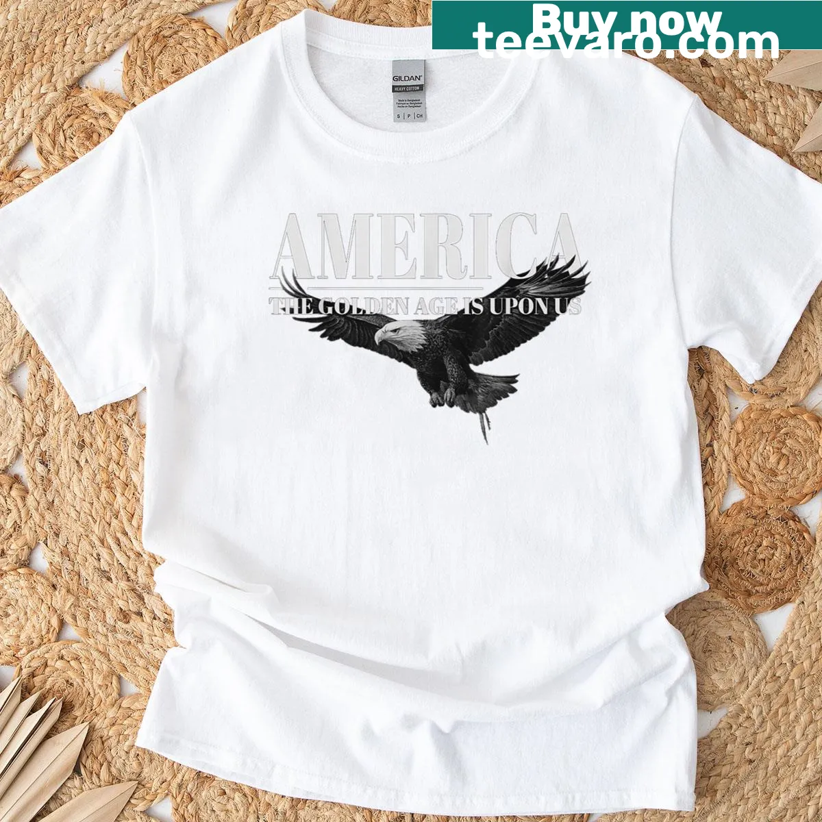 Patriotic T-shirt with a bald eagle illustration — on a men's t-shirt