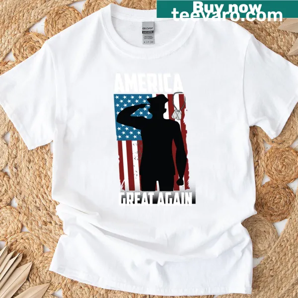 Patriotic t-shirt featuring a soldier saluting graphic