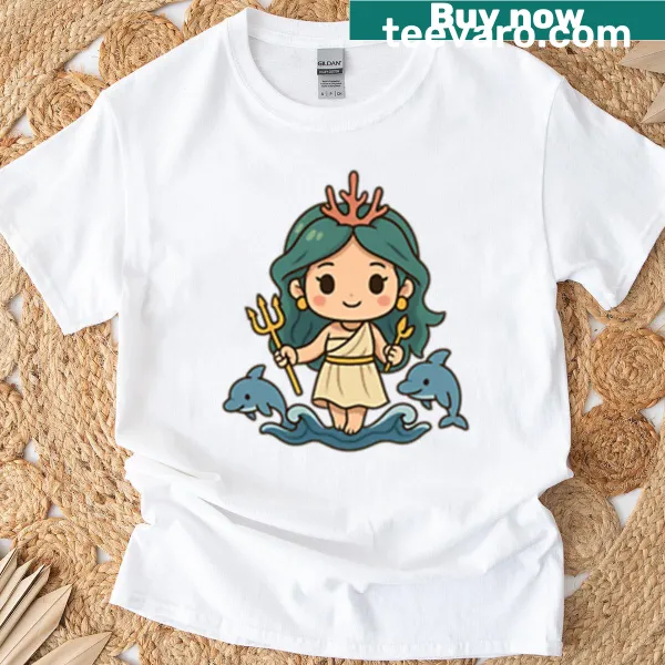 Cute chibi design of Amphitrite on a playful T-shirt