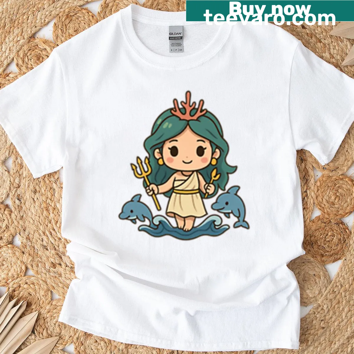 Cute chibi design of Amphitrite on a playful T-shirt — on a men's t-shirt