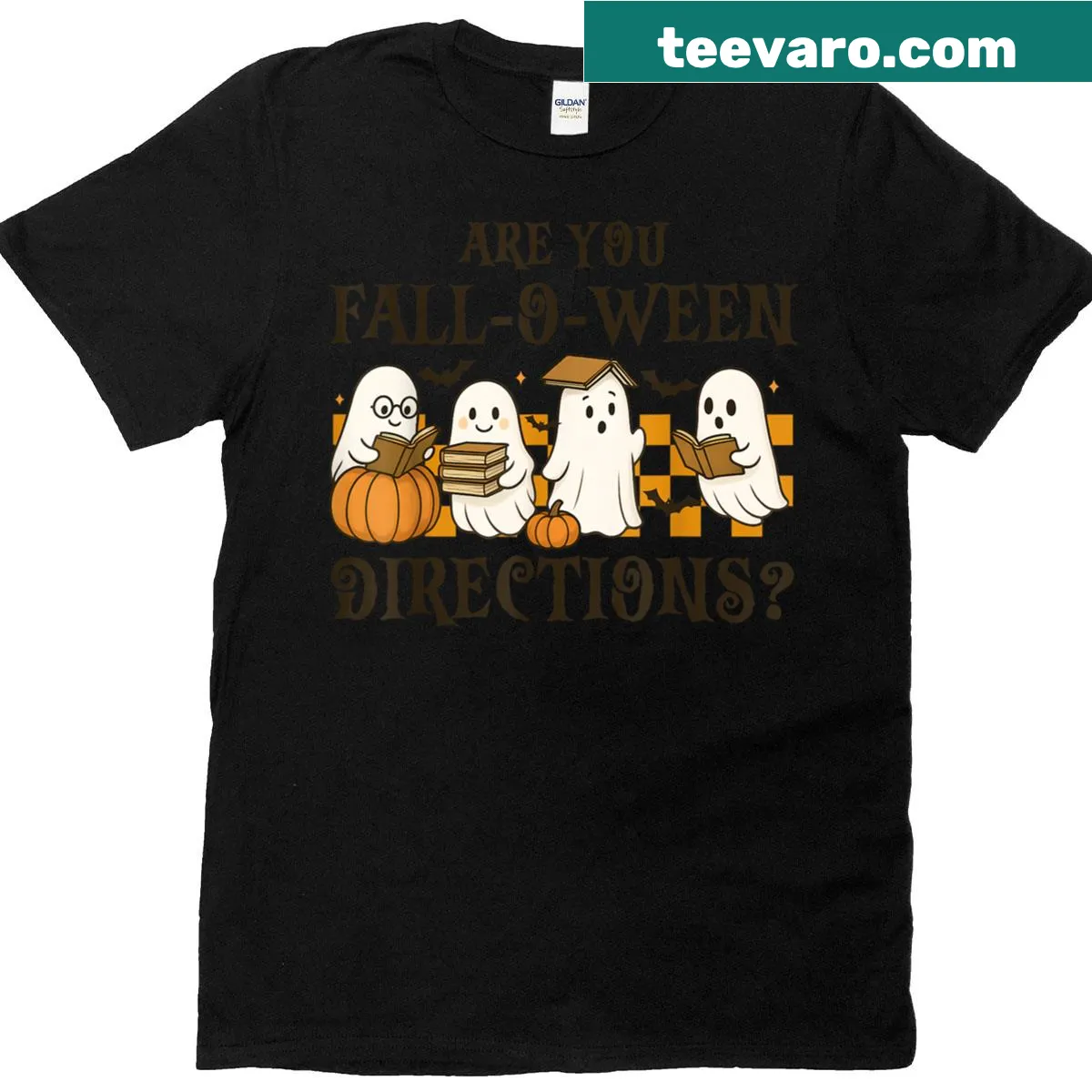 Humorous teacher Halloween shirt with fall and Halloween graphics. — on a men's t-shirt
