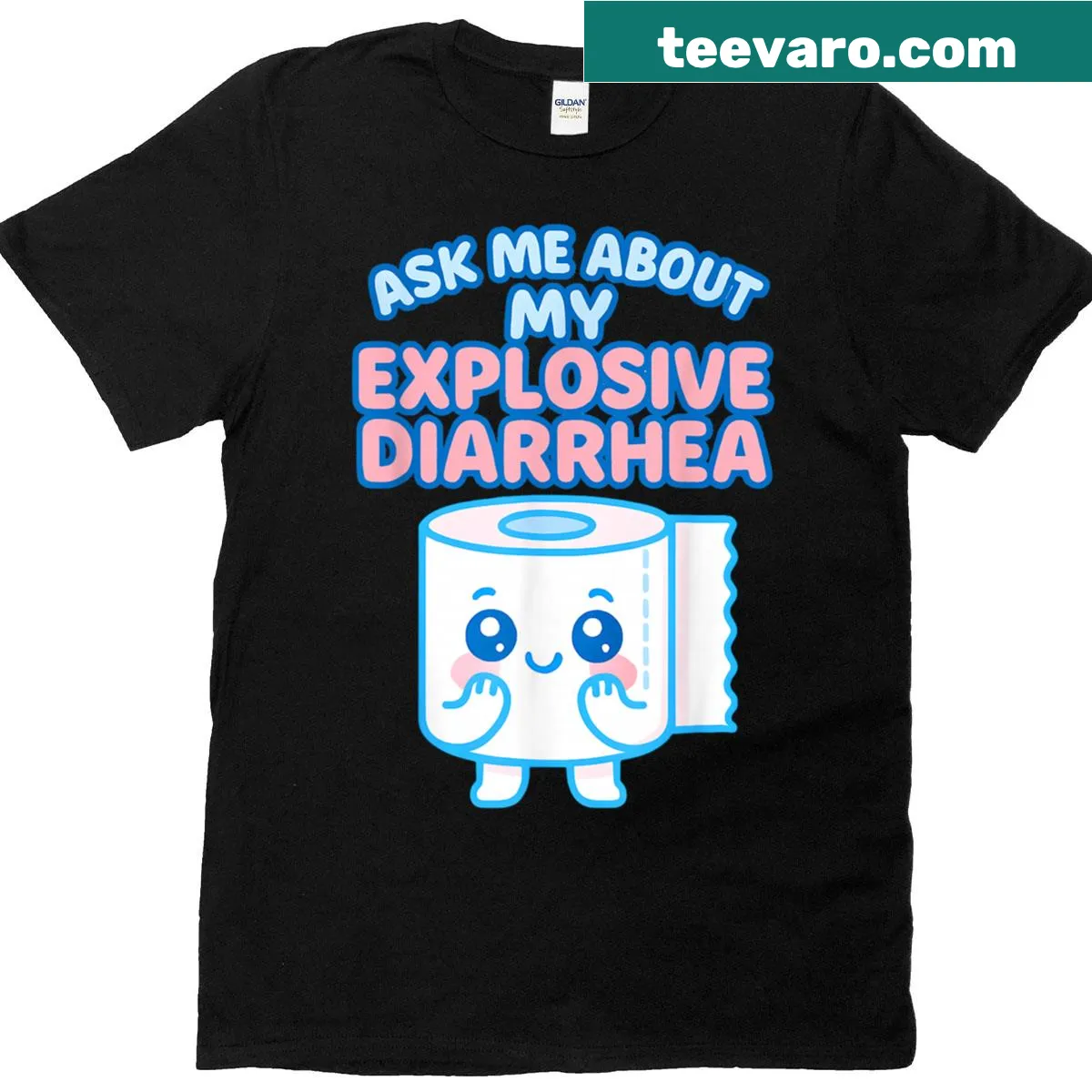 Adult humor t-shirt with bold Ask Me About My Explosive Diarrhea text — on a men's t-shirt