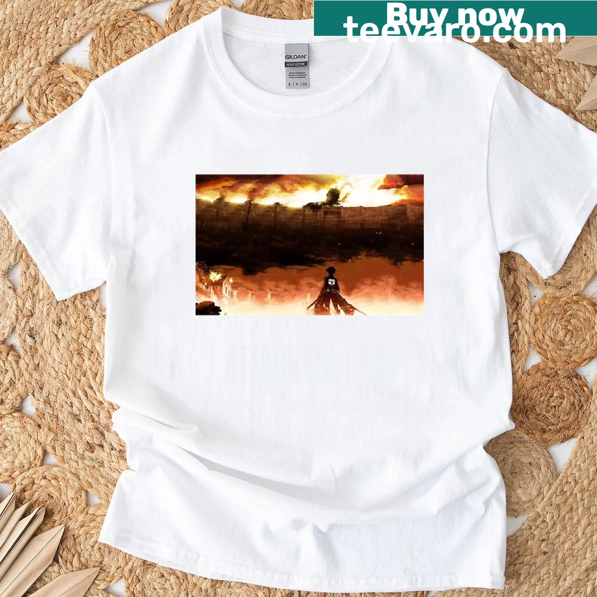 Attack on Titan inspired movie poster design on T-shirt — on a men's t-shirt