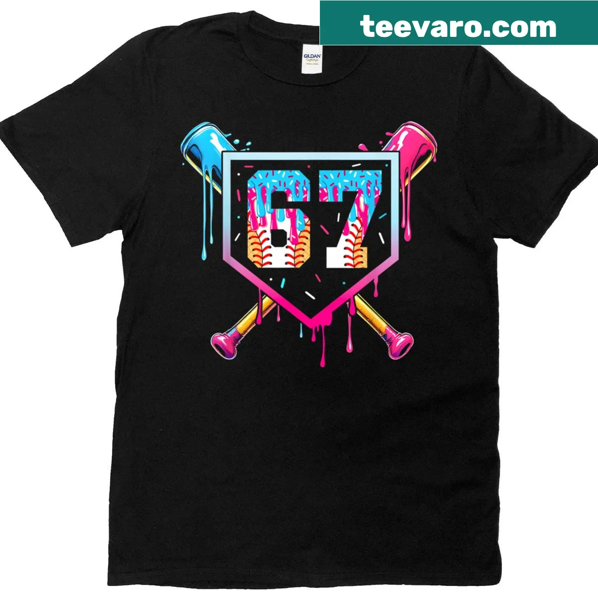 Cartoon-style birthday t-shirt with baseball and ice cream theme — on a men's t-shirt
