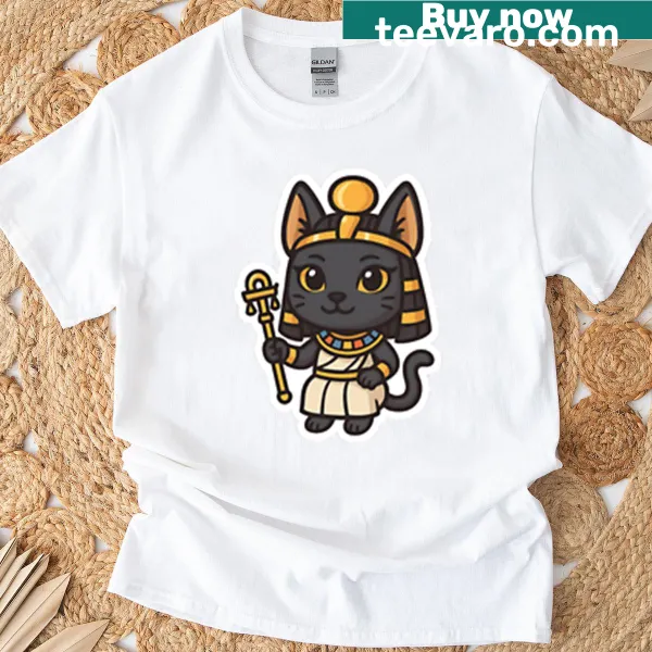 Chibi illustration of Bastet on T-shirt for kids