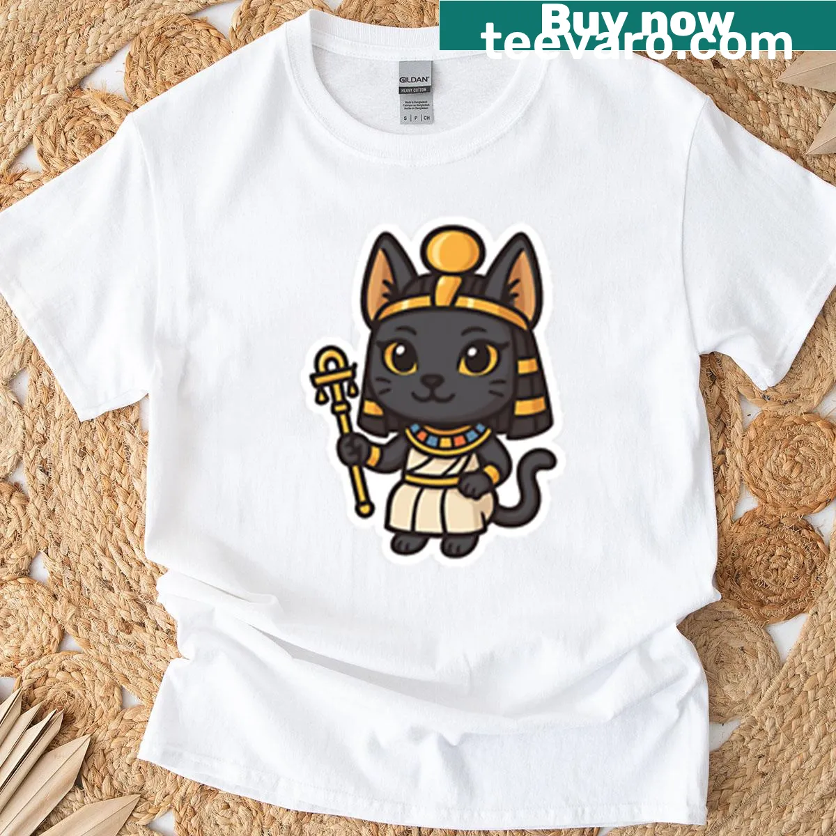 Chibi illustration of Bastet on T-shirt for kids — on a men's t-shirt