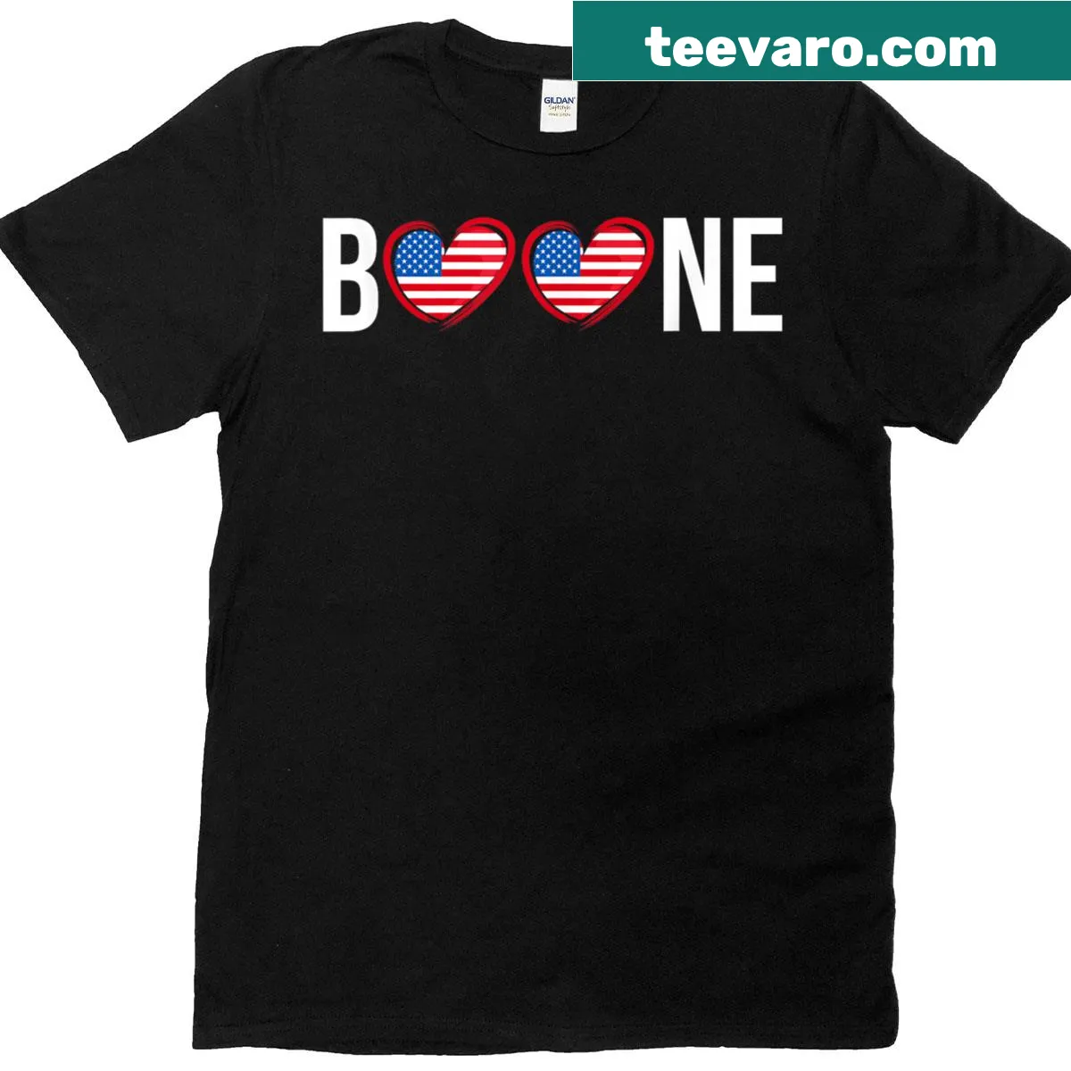 Personalized birthday T-shirt with the name Boone and hearts — on a men's t-shirt