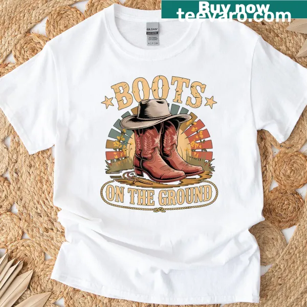 Boots on the ground cowboy graphic on a casual t-shirt