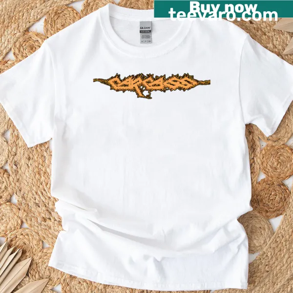 T-shirt featuring bold Carcasss band logo design