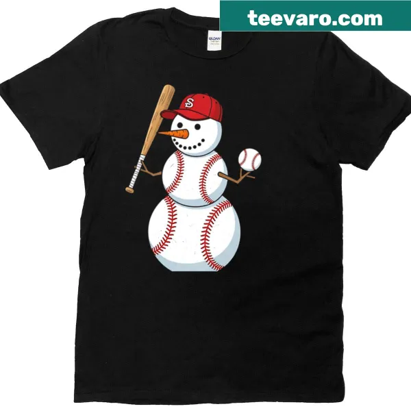 Christmas snowman baseball player T-shirt for kids