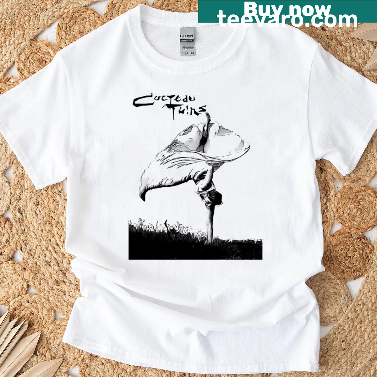 Vintage-style T-shirt featuring Cocteau Twins graphic — on a men's t-shirt