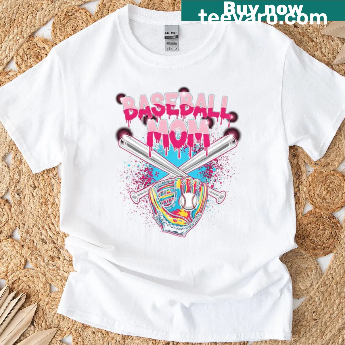 Cool baseball mom t-shirt with neon drip design — on a men's t-shirt