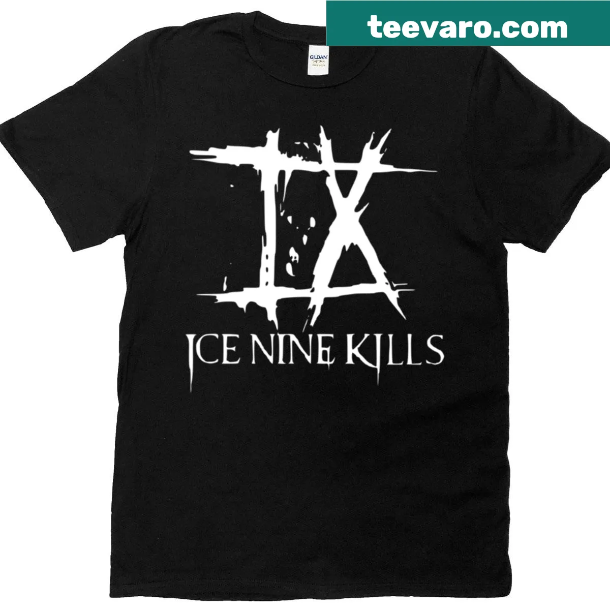 Ice Nine Kills logo t-shirt, minimalist design for fans. — on a men's t-shirt