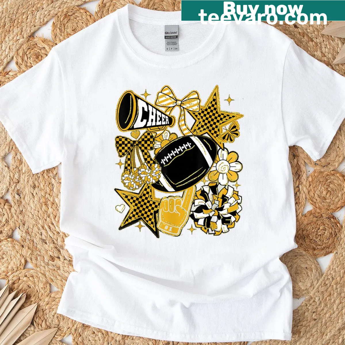 Stylish football mom T-shirt with bow and team colors — on a men's t-shirt