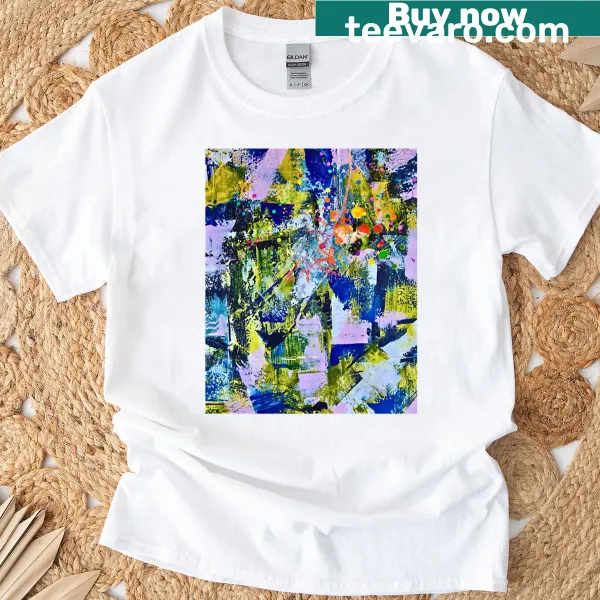 T-shirt featuring a graphic of a cosmic collision
