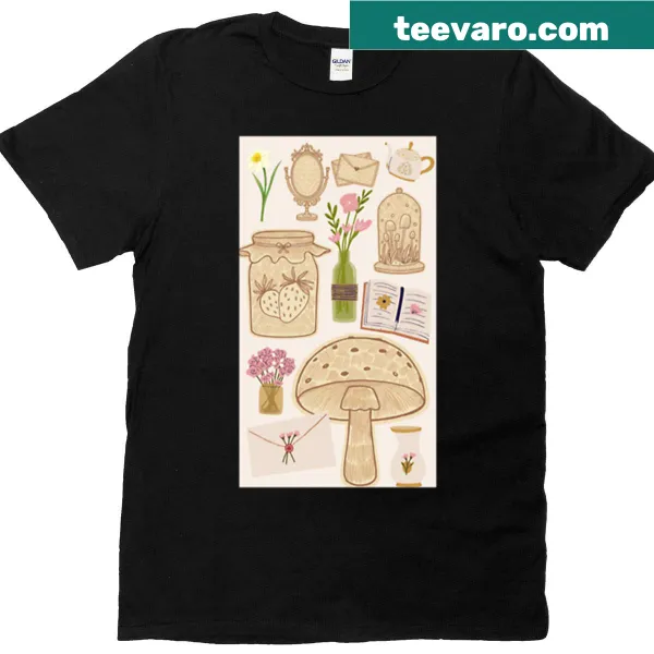 Cottagecore themed collage t-shirt celebrating nature and creativity