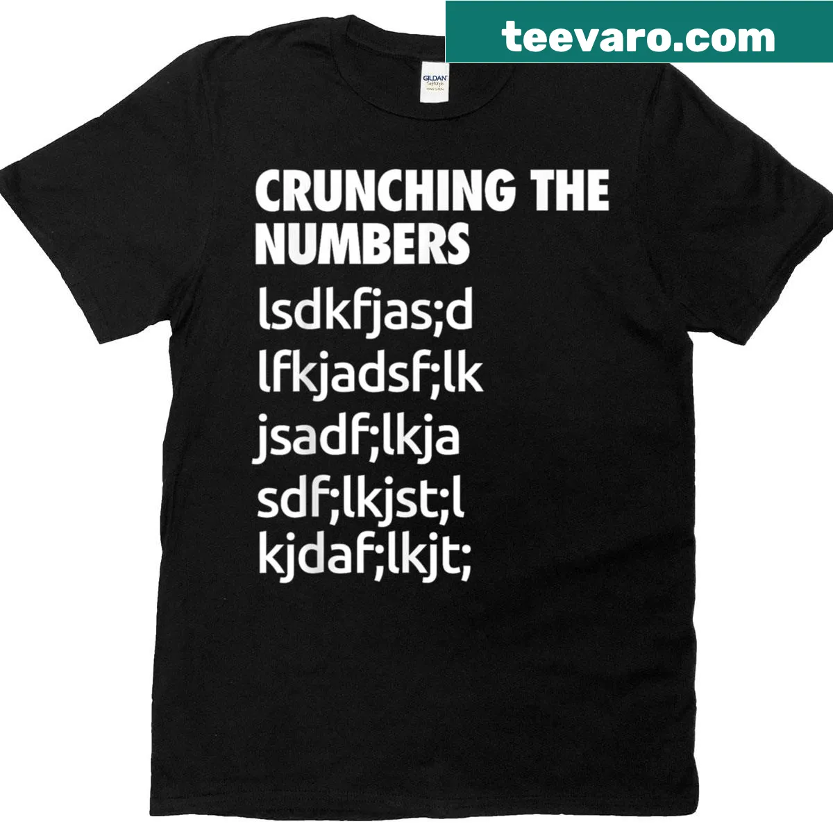 Funny t-shirt with the phrase 'Crunching The Numbers' in a playful font — on a men's t-shirt