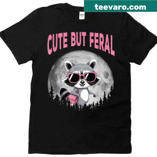 Cute raccoon graphic under a moon on a t-shirt