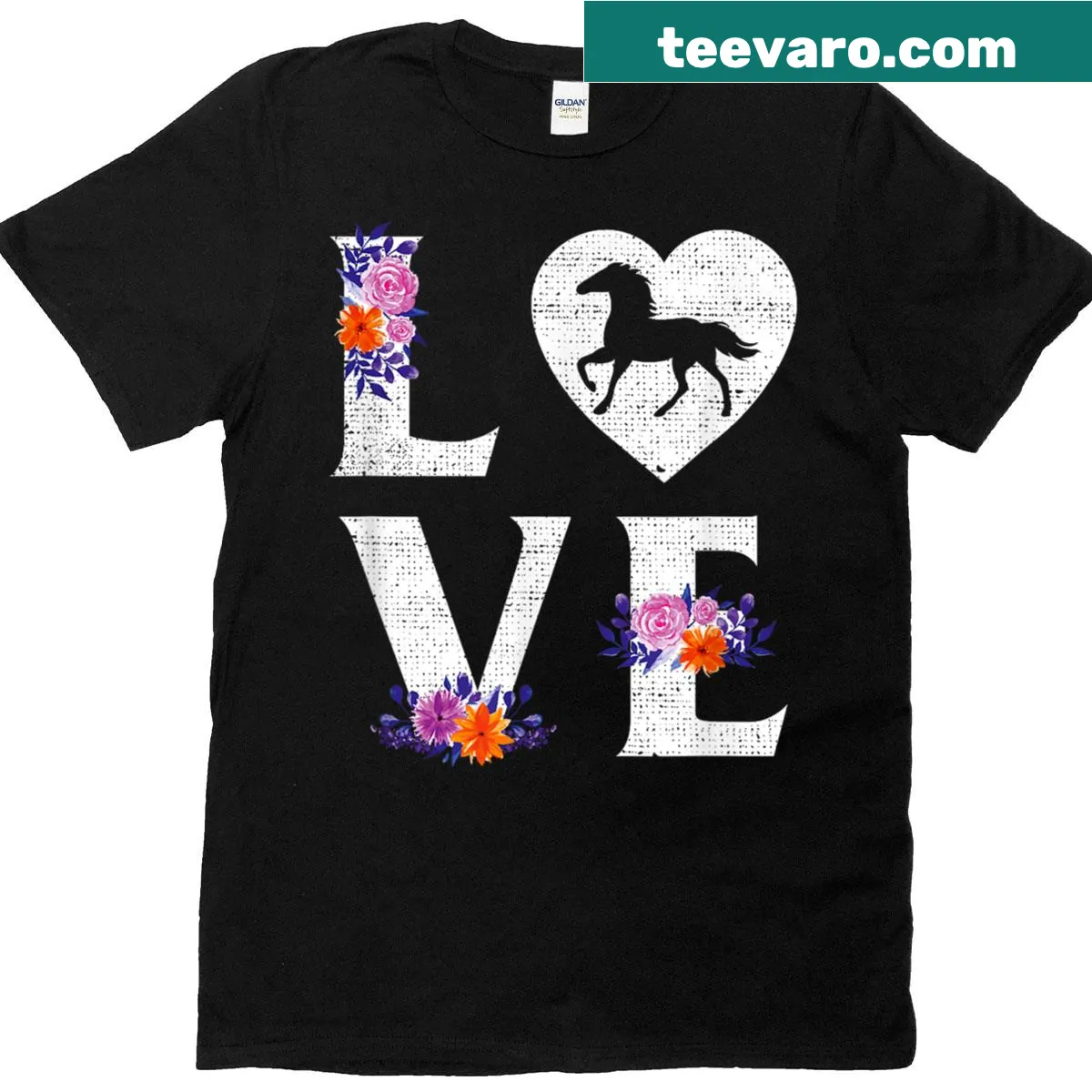 Floral design T-shirt featuring a horse for horse lovers — on a men's t-shirt