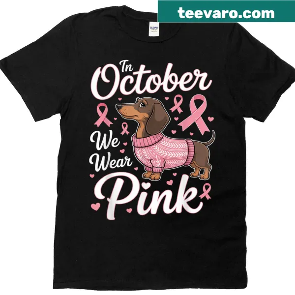 Dachshund illustration with pink accents for breast cancer awareness