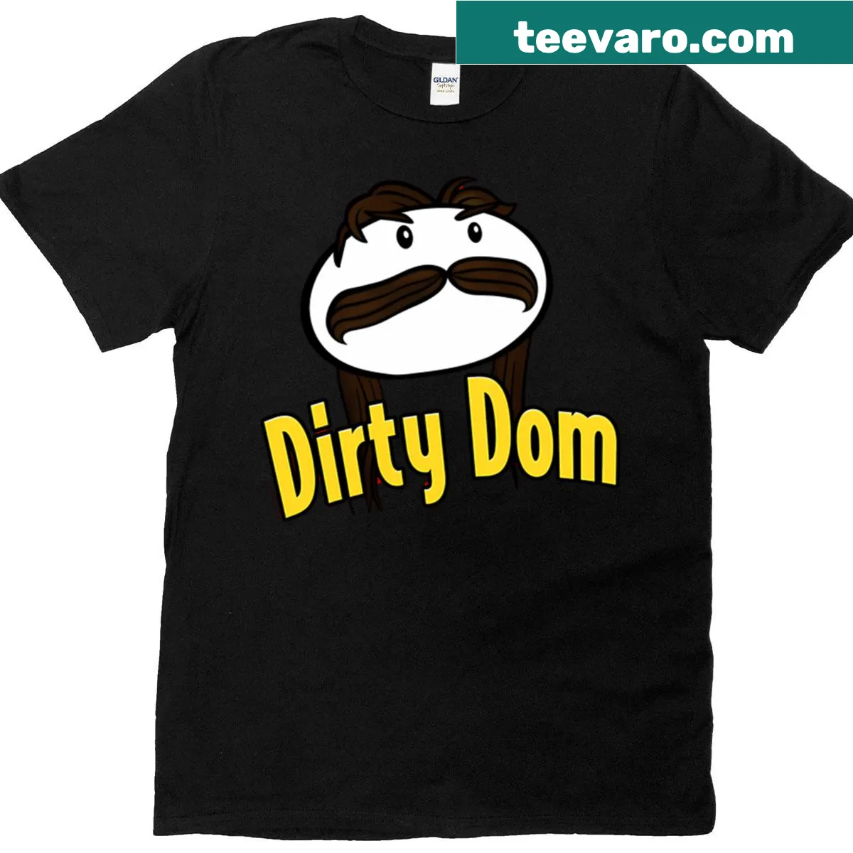 T-shirt with humorous text 'Dirty Dom' in bold lettering — on a men's t-shirt