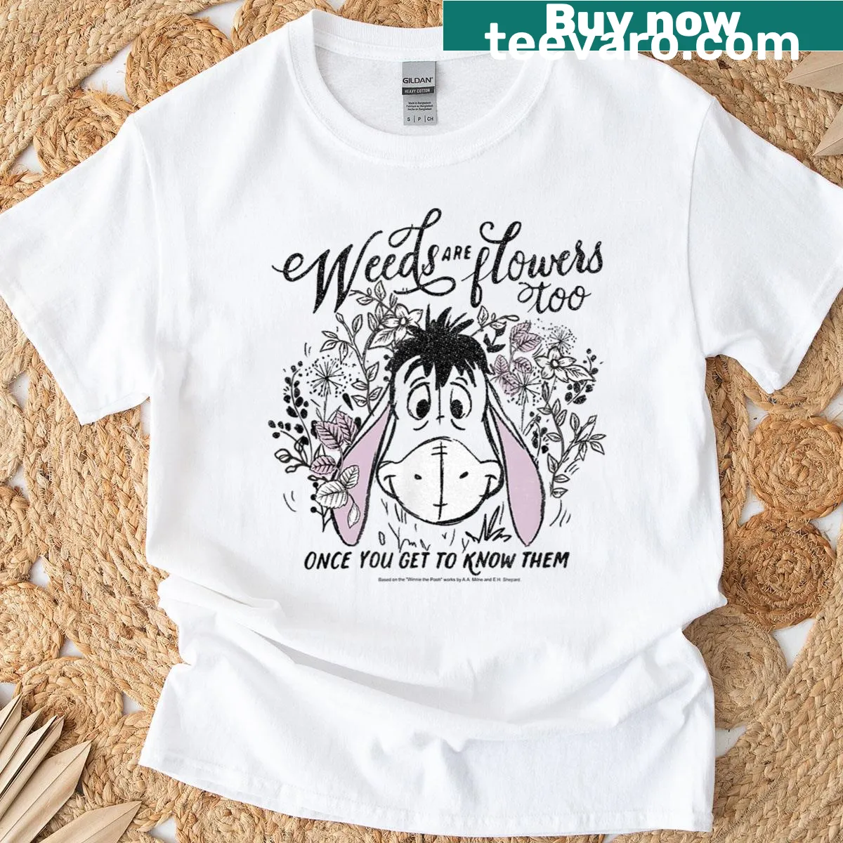 Winnie The Pooh Eeyore t-shirt with whimsical illustration — on a men's t-shirt