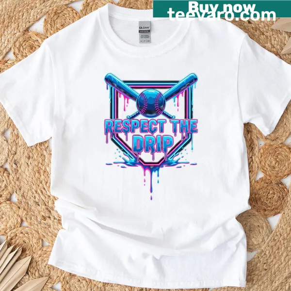 Playful T-shirt featuring a dripping baseball graphic