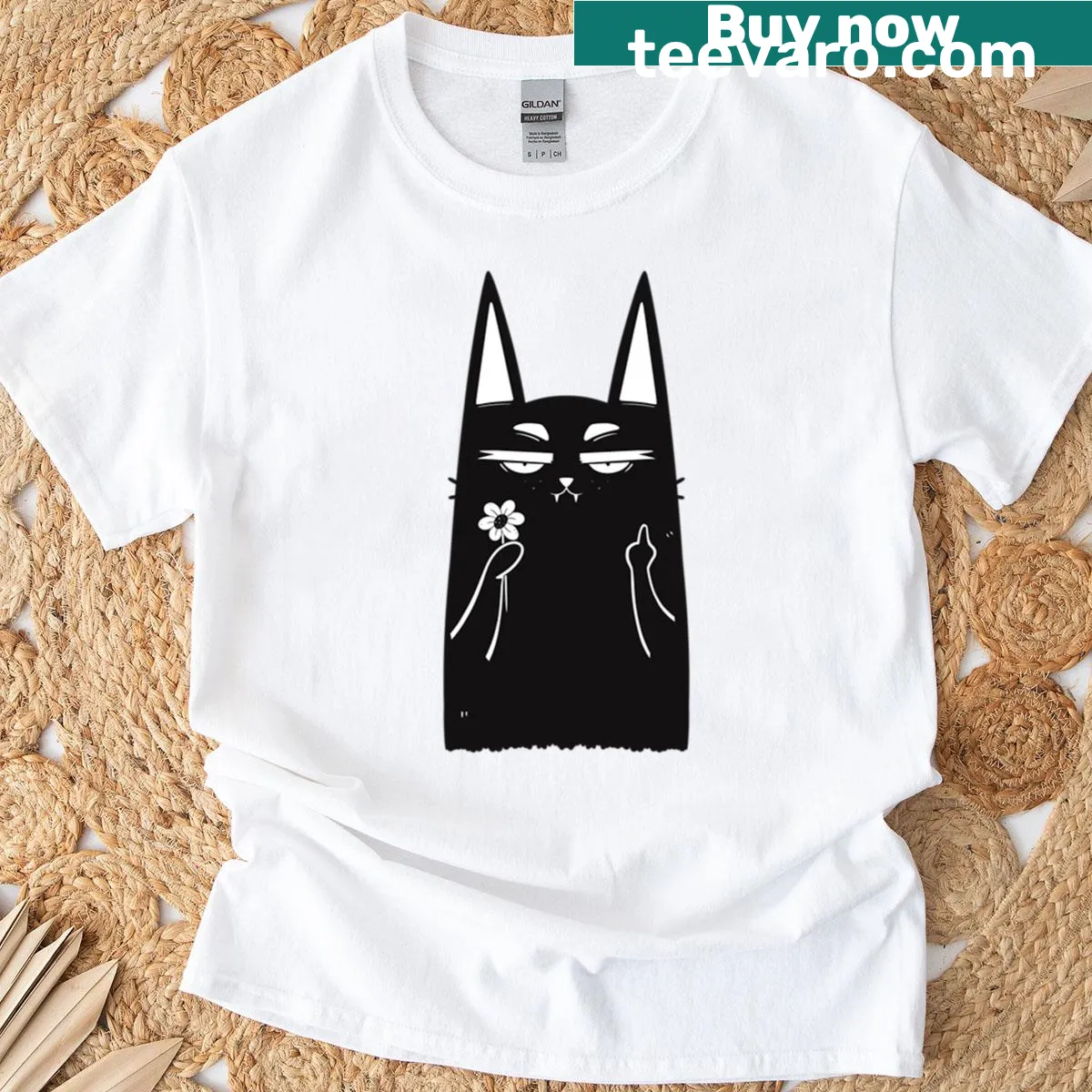 Vintage-style T-shirt featuring a humorous cat design about duality. — on a men's t-shirt