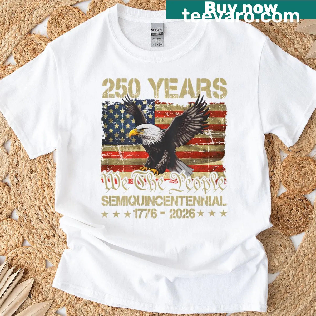Eagle Flag 250 Years Anniversary T-shirt with symbolic design — on a men's t-shirt