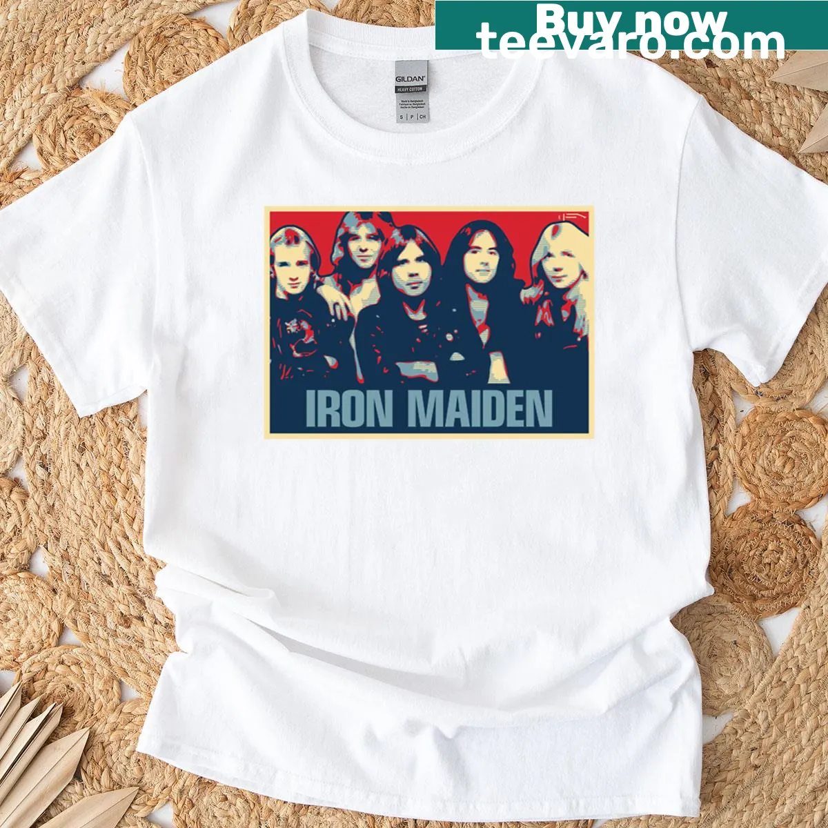 Illustration of 'Number of the Beast' album cover on a T-shirt — on a men's t-shirt