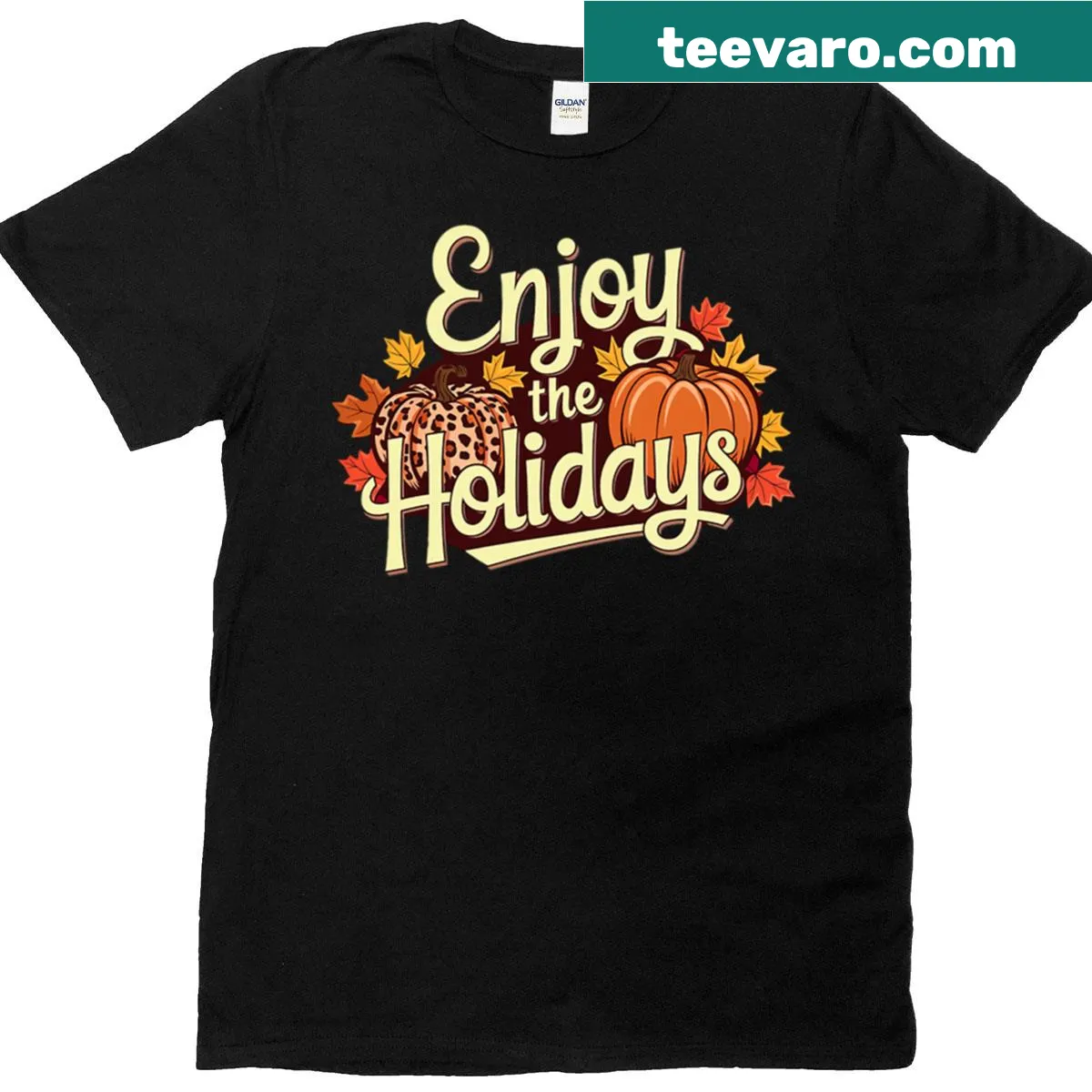 'Enjoy The Holidays' text printed on a t-shirt — on a men's t-shirt
