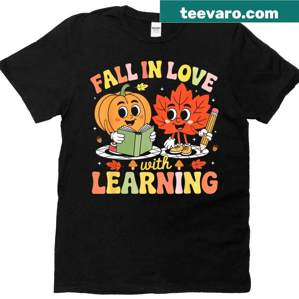 Illustrative t-shirt with 'Fall In Love With Learning' phrase — on a men's t-shirt