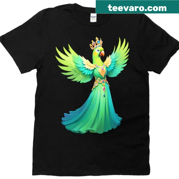 T-shirt featuring a fantasy bird in an elegant evening gown