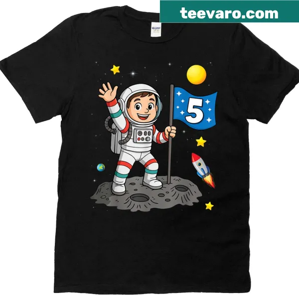Astronaut-themed birthday T-shirt for 5-year-olds