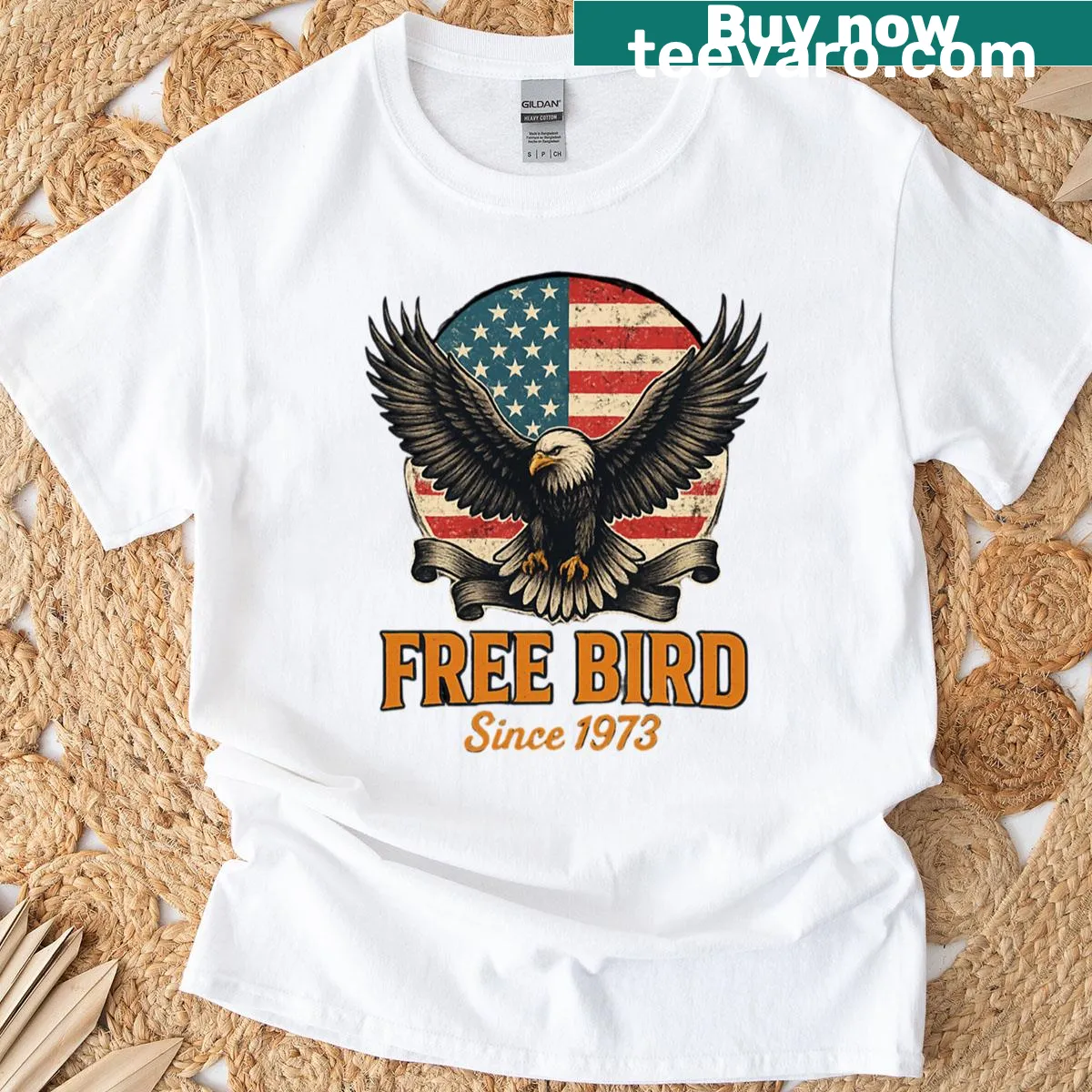 T-shirt featuring classic rock theme with a freedom message — on a men's t-shirt