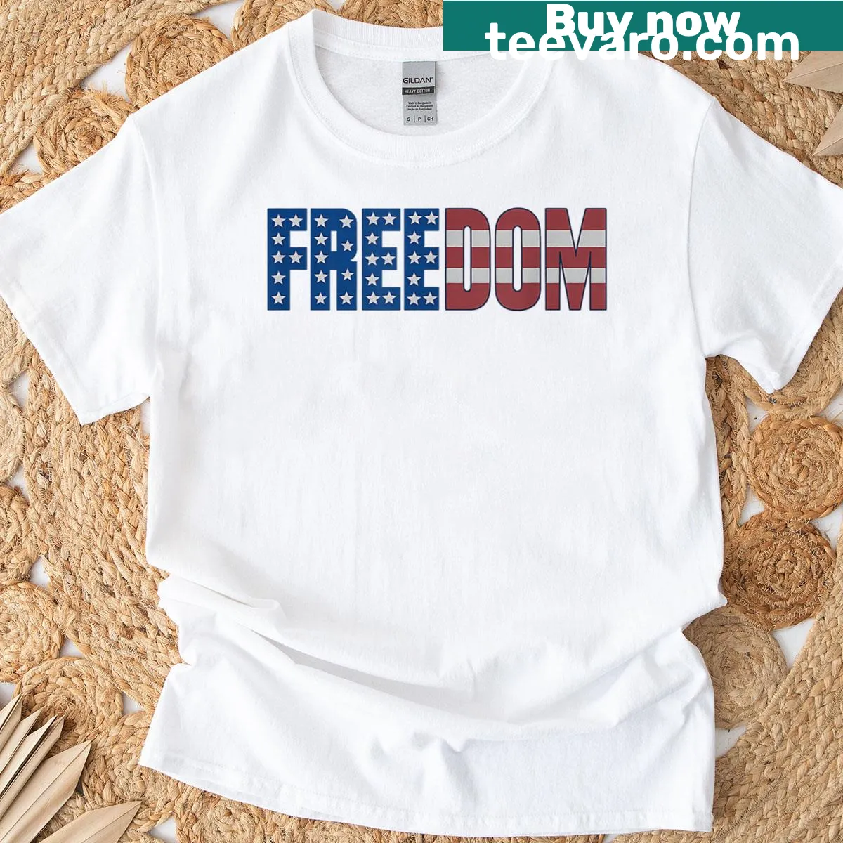 American flag graphic t-shirt celebrating freedom — on a men's t-shirt