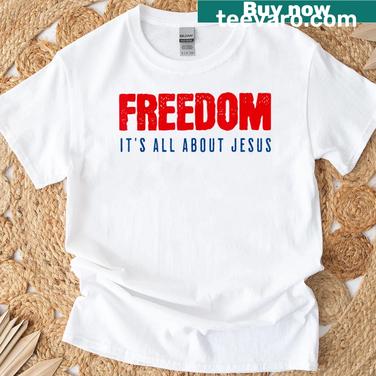 Patriotic T-shirt with an illustration emphasizing freedom and faith. — on a men's t-shirt
