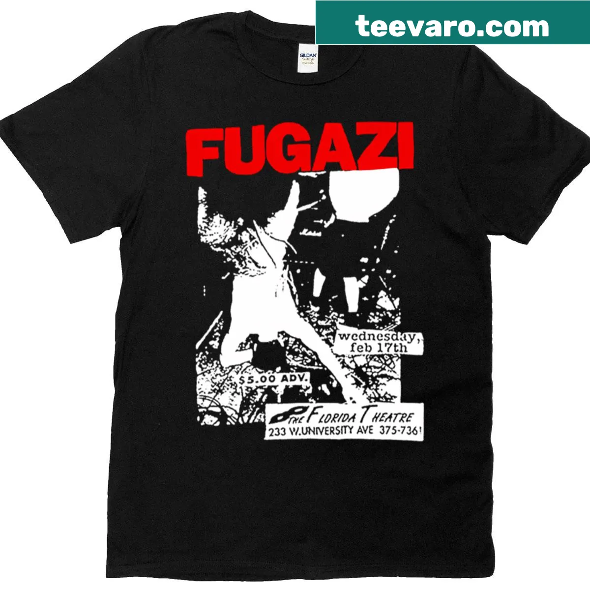 Vintage-style Fugazi band t-shirt for rock music fans — on a men's t-shirt