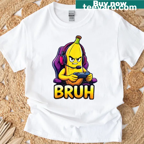 Funny gaming humor T-shirt featuring a banana and meme graphics