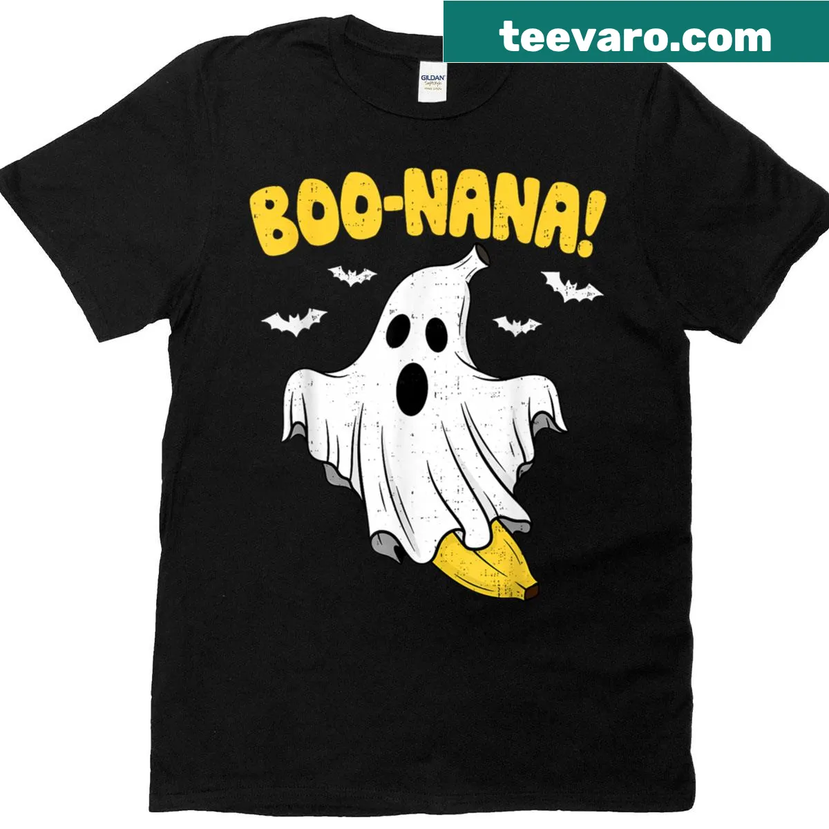 Funny banana ghost design with 'Boo!' text on a t-shirt — on a men's t-shirt