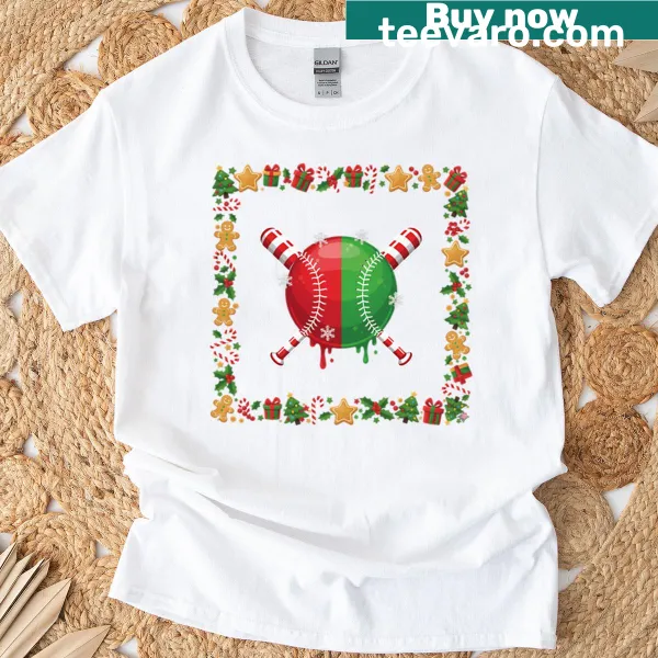 Funny baseball-themed Christmas shirt with festive graphics