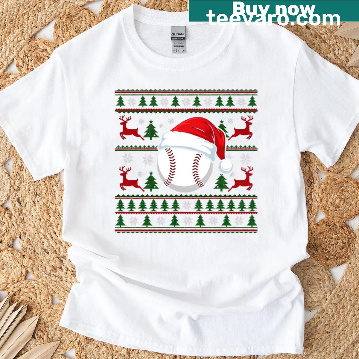 Funny baseball design for Christmas — on a men's t-shirt