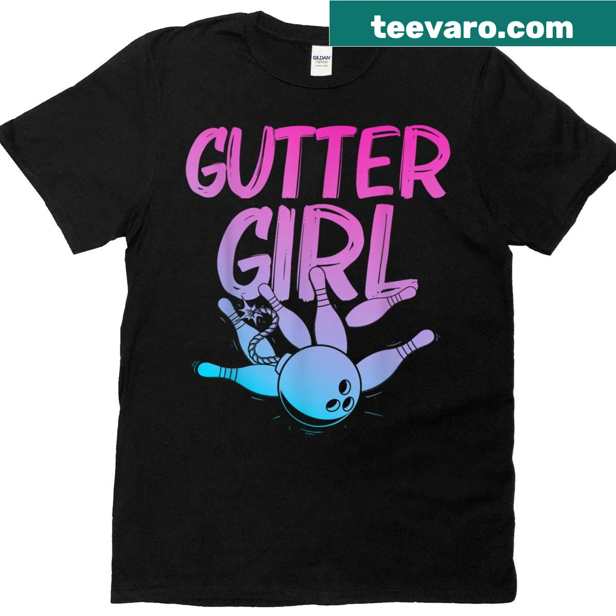 Playful bowling-themed T-shirt for women bowlers — on a men's t-shirt