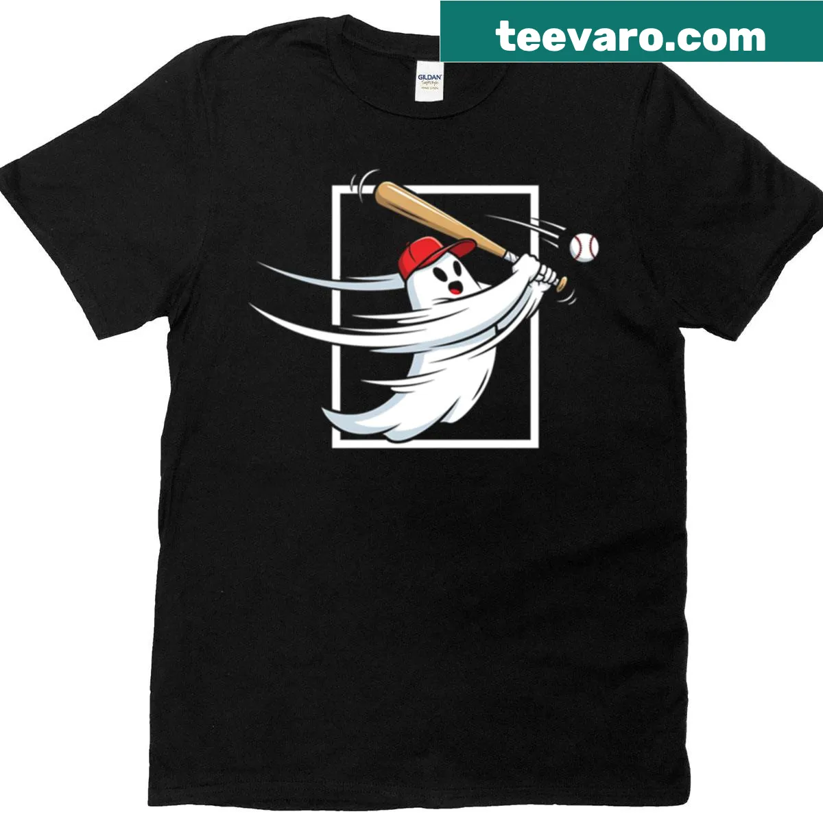 Funny ghost playing baseball graphic on a kids T-shirt — on a men's t-shirt