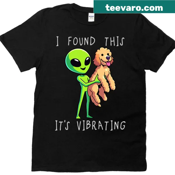 Humorous alien Labradoodle t-shirt for kids featuring a vibrating design