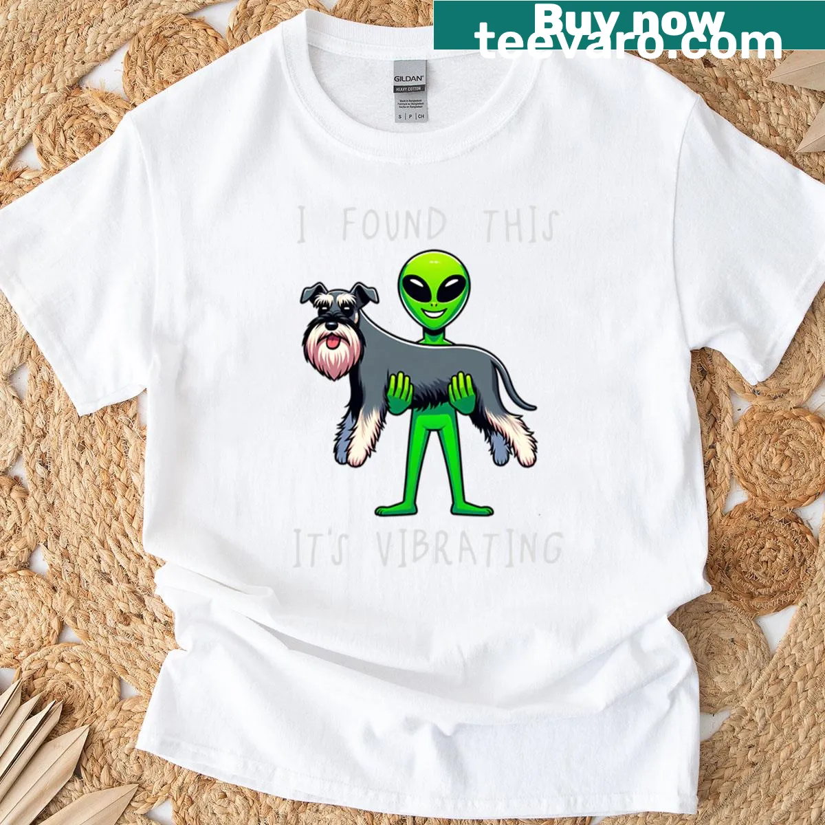 Illustration of a Miniature Schnauzer with 'Found This!' text — on a men's t-shirt
